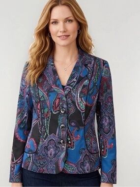 Coldwater Creek Paisley Print Tailored Blazer 3-Button Suit Jacket Tailored Fit